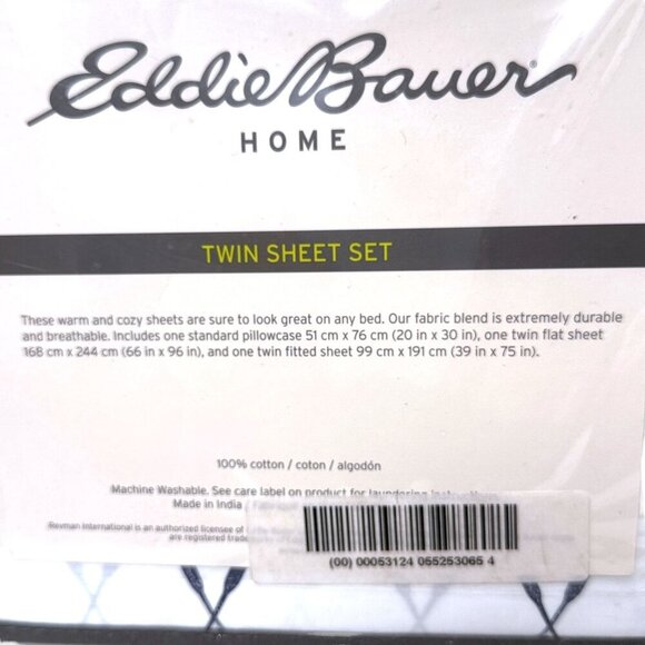 Eddie Bauer Twin Sheet Set Navy Blue Oars Nautical Print 100% Cotton Percale NWT - Picture 7 of 8